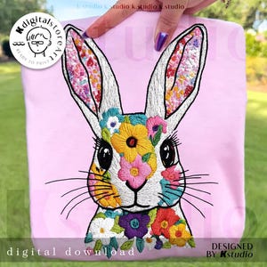 Floral Embroidery Bunny PNG, Easter Sublimation Design (Digital Download)