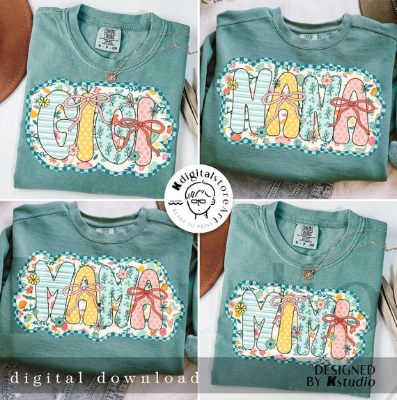 Preppy Mama Png Bundle, Mom Gigi Mimi Nana Bundle, Mothers Day Png, Family Bundle Png, Gift For Her, Preppy Mom, Floral Mother Sublimation