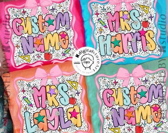 かわいい先生の名前デザイン、先生のPNGシャツデザイン、女の子向けのカスタム新学期PNG、カスタム新学期名、新学期初日PNG