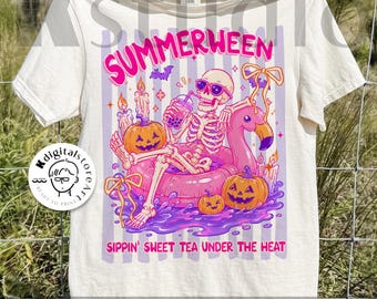 Summerween Png, Halloween Skeleton Pool Float Digital Download, Różowy Flaming Sublimacja, Straszny Letni Projekt Koszulki Plik, Halloween Png