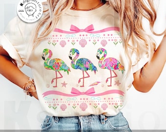 Preppy Flamingo Summer Vibes PNG, Beach Shirt Design (Digital Download)