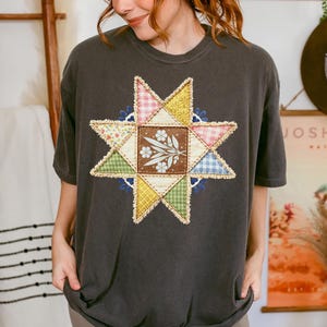 Vintage Inspired Quilted Star Png, Grandma Core Star Flower Png, 90s Inspired Quilt Png, Thrifted Decor Png, Granny Sweater Png, Trendy Png image 6