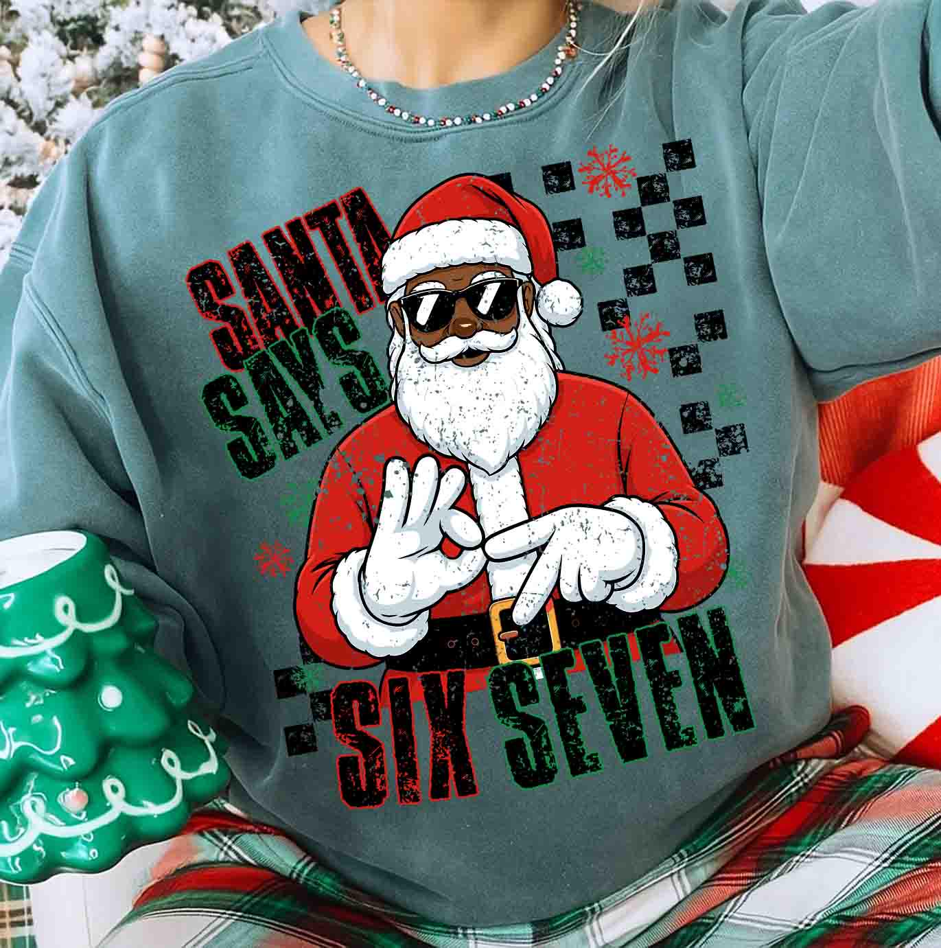 Generisch 67 Meme Kersttrui voor heren, SixSeven, grappig Santa