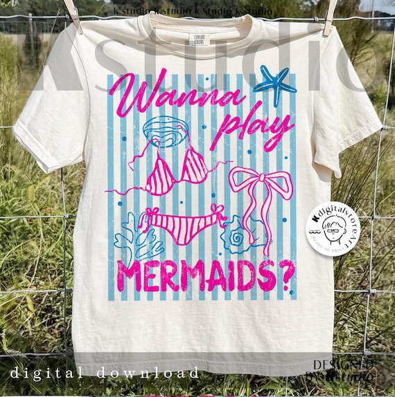 Wanna Play Mermaids Png, Retro Summer Bikini Png, Striped Girly summer Png, Neon Mermaid Png, Summer Vacation Png, Beach Png, Trendy Summer