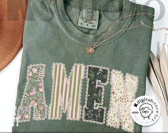Floral Amen Png, Shabby Chic Christian Shirt Design, Floral Lace Patchwork Png, Faith Based , Trendy Religious Easter Png, Cottagecore Amen