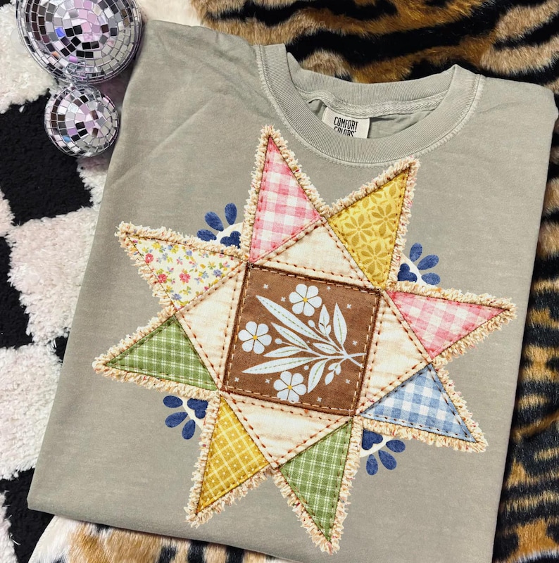 Vintage Inspired Quilted Star Png, Grandma Core Star Flower Png, 90s Inspired Quilt Png, Thrifted Decor Png, Granny Sweater Png, Trendy Png image 8