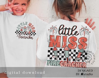 Little Miss Firecracker Png, American Girl Png, 4 luglio Png bambina, USA Girl PNG, Download di design per maglietta per bambini, Maglietta per il giorno dell'indipendenza