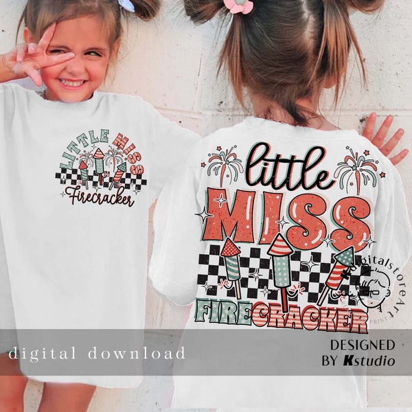 Little Miss Firecracker Png, Amerikaans meisje Png, 4 juli Png meisje peuter, USA meisje PNG, Kid Shirt Design downloaden, Independence Day Shirt