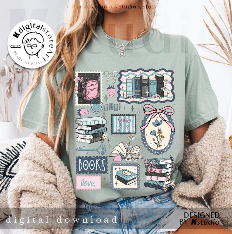 Retro Bookish Love Collage Png, Vintage Book Love Png, Librarian Scrapbook Png, Grandma Core Png, Cottagecore Book Png, Antique Reading Png image 3
