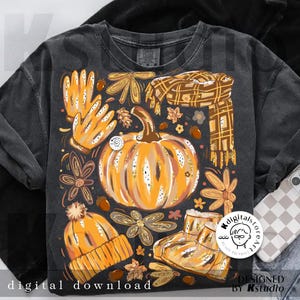 Glitter Fall Floral Pumpkin, Autumn Pumpkin Acorn Leaves, Retro Fall Png, Fall Flower Pumpkin, Fall Leaf Png, Autumn Pumpkin Shirt Design