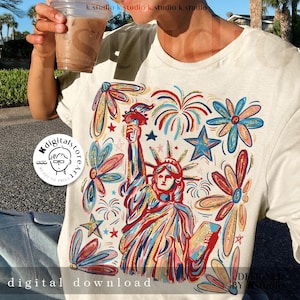 Statue of Liberty Png, 4th of July Shirt Design, Patriotic Fireworks Png, USA American Flag Png, American Girl Png, Retro American Pride Png