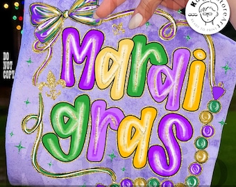 Pincelada de Mardi Gras PNG, Coqueta de flor de lis PNG, Camisa de fiesta de carnaval PNG, Colores del desfile de Nueva Orleans, Martes de Carnaval de moda PNG Digital