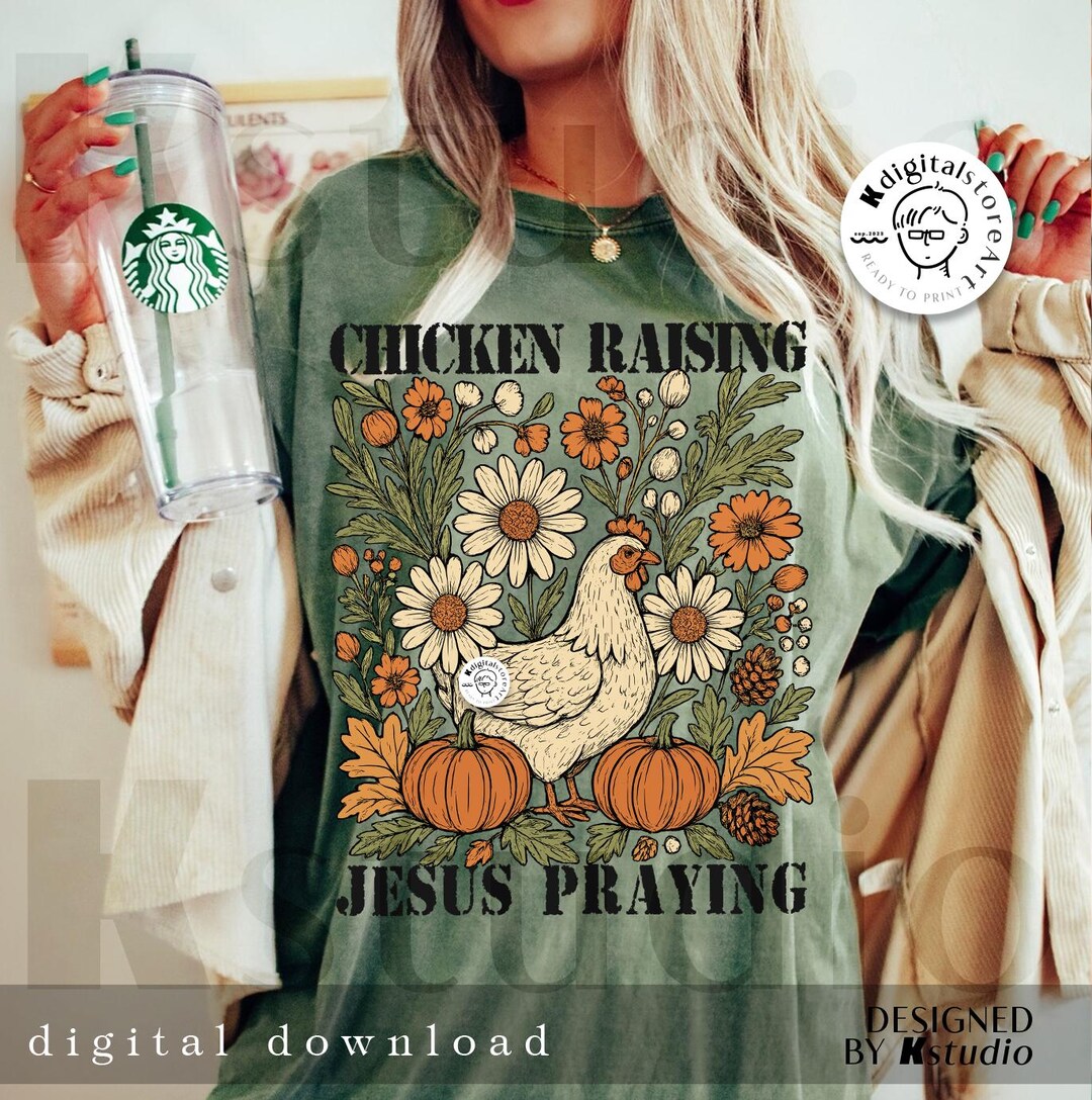 Retro Fall Chicken Hen Png, Chicken Raising Jesus Praying, Fall Farm ...