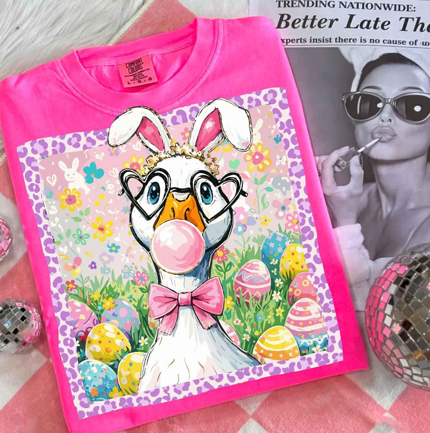 Preppy Easter Goose Png, Coquette Bunny Goose Png, Pink Bubblegum Goose ...