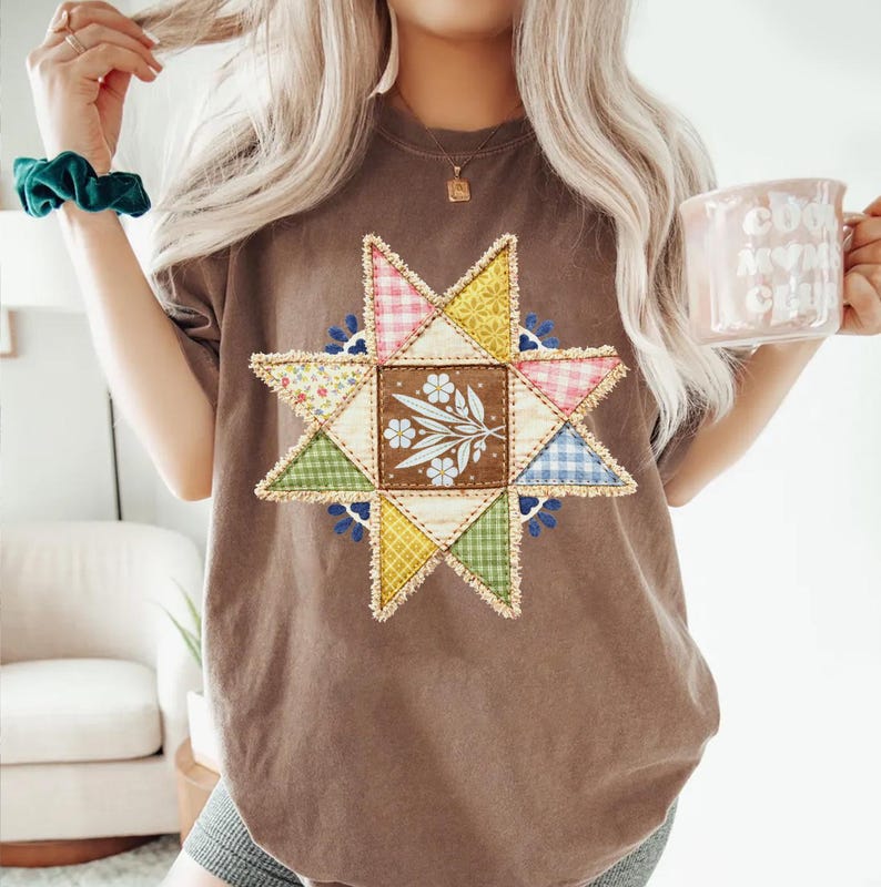Vintage Inspired Quilted Star Png, Grandma Core Star Flower Png, 90s Inspired Quilt Png, Thrifted Decor Png, Granny Sweater Png, Trendy Png image 4