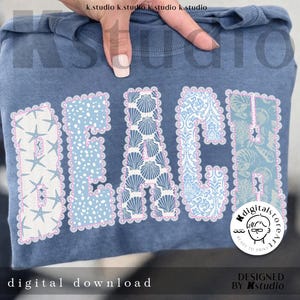 Playa Png, Diseño de camisa de verano Shabby Chic, Patchwork de encaje floral Png, Primavera de verano Png, Playa vintage de moda Png, Playa Cottagecore Png