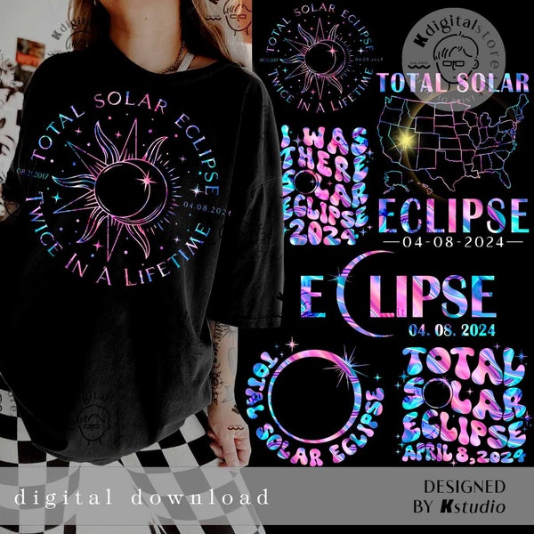 Colorful Solar Eclipse Png Bundle, America Solar Eclipse April 2024 Png Design, Aesthetic Shirt Png Bundle, Astronomy Lover PNG Shirt Bundle