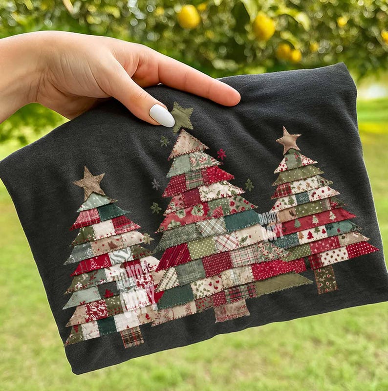 Tree Patchwork Square Cute Patchwork Christmas Tree PNG, Rustic Fabric Quilt Holiday Design ...