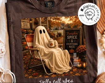 Hello Fall Vibes Png, Fall Ghost Png Sublimation Design, Pumpkin Spice Ghost Png, Autumn Shirt Png, Cute Halloween Digital File Png Download