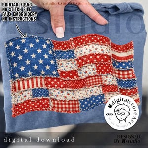 Faux Quilted American Flag 4th Of July Png, Patchwork Patriotic Png, American Flag Png, Trendy 4th Of July Png, Cottagecore USA Flag Png,