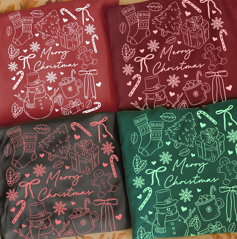 Merry Christmas PNG Bundle, Christmas Doodle Png, Minimal Holiday Doodle Design, Festive Outline Christmas Elements, Cozy Winter Shirt PNG image 3