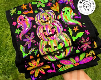 Halloween Pumpkin Ghost, Boho Floral Boo Ghost Bat, Halloween PNG, Halloween Shirt, Ghost Shirt Png, Girly Halloween Sublimation
