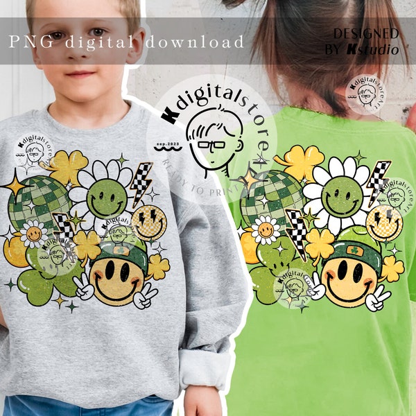 Retro Patrick's Day Png, Patrick Day PNG, Shamrock Lucky Groovy Smile Png, Trendy Patrick's Day, Toddler Kid Boy Girl Shirt Design Download