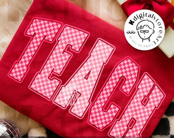 Teach Love Valentine Png, Checkered Heart Teacher Png, Preppy Valentine Png, Trendy Pink Valentine Png, Teacher Life Png, XOXO Valentine Png