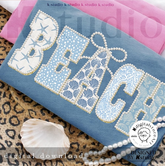 Coquette Beach Vacation Png, Coastal Floral Pearl Shirt Design, Blue Sea Shell Patchwork Png, Beach Life Png, Trendy Ocean Coquette Pearl
