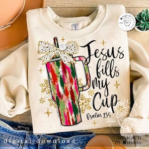 Glitter Colorful Jesus Fill My Cup, Glitter  Christmas Png, Merry Christmas Png, Christmas Bible Design, Jesus God, Christmas Sublimation