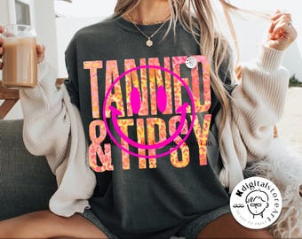 Tie Dye Tanned & Tipsy Leopard Smile Png, Summer Vacation Shirt Design (Digital Download)