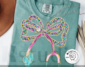 Floral Stethoscope Nurse Bow PNG, Cna RN Nurse Png, School Nurse Design, Nursing Png Sublimation, Cna RN Nurse School Png Digital Download