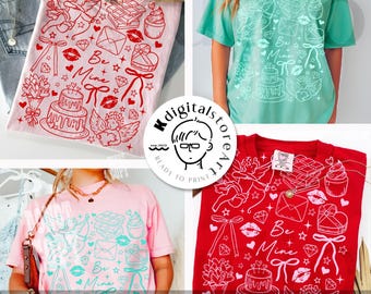 Retro Be Mine PNG Bundle, Valentine Doodles Shirt Png, Minimalist Love Png, Cute Valentine Icons Png Design, Cupid Png, Valentine Vibes Png