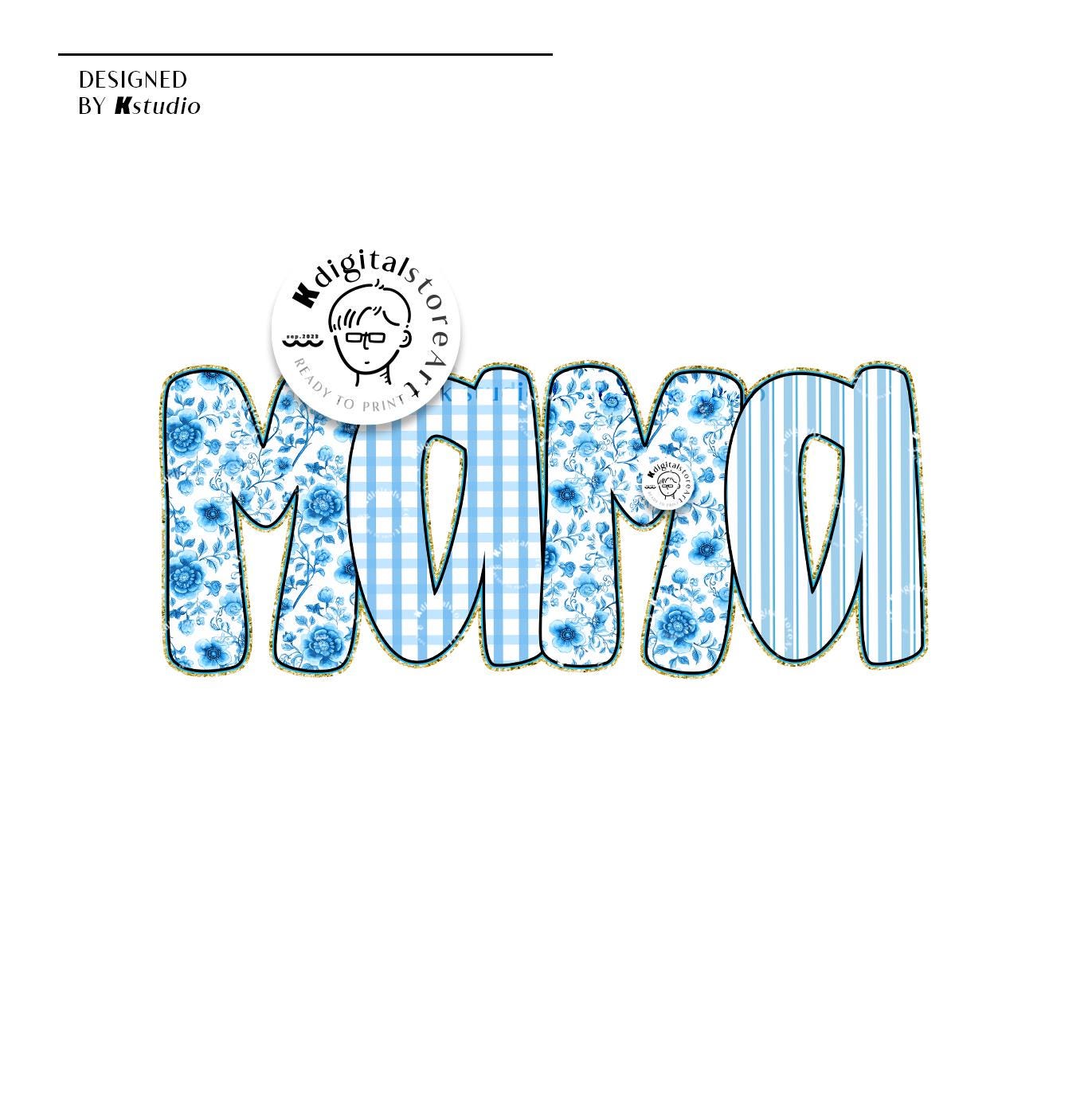 Blue Toile Rose Mama Custom Name Png, Rose Mom Design, Name Kid