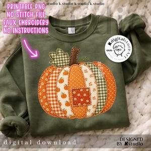 Faux Embroidery Pumpkin Png, Fall Pumpkin Png Sublimation Design, Patchwork Pumpkin Shirt Png, Coquette Autumn Digital File Png, Fall Season