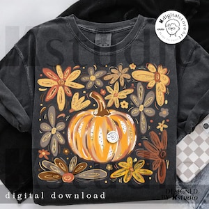 Glitter Boho Fall Floral Pumpkin, Autumn Pumpkin Floral, Glitter Fall Png, Fall Flower Pumpkin, Fall Leaf Png, Glitter Pumpkin Shirt Design