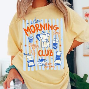 Slow Morning Club Png, Retro Coffee Lover Png Design, Blue Coquette Bow Png, Caffeine Png, Coffee Maker Espresso Machine Gift, Trendy Social image 5