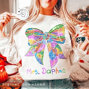 Crayon Teacher Bow Name Custom Design, 100 Days Of School Teacher Png,School Teacher Shirt Design, 100 Days Brighter Png Sublimation Digital