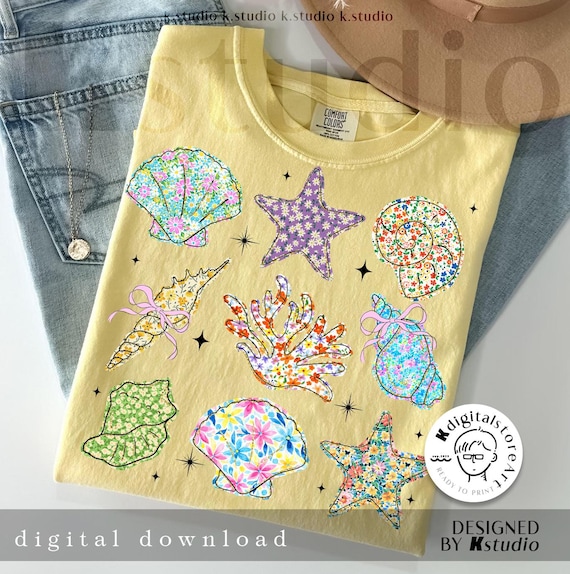 Wildflower Seashell Clam Summer Png, Floral Seashell Design Png, Beach Life Png, Summer Vacation Png, Summer Beach Png, Trendy Shellfish Png