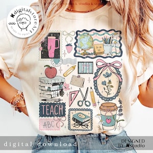 Teacher Life Collage Png, Teacher Stamp Png, Librarian Scrapbook Png, Grandma Core Teach Png, Cottagecore School Png, Antique Teacher Gift