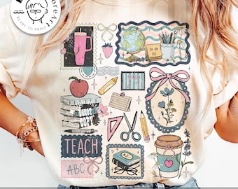 Teacher Life Collage Png, Teacher Stamp Png, Librarian Scrapbook Png, Grandma Core Teach Png, Cottagecore School Png, Antique Teacher Gift