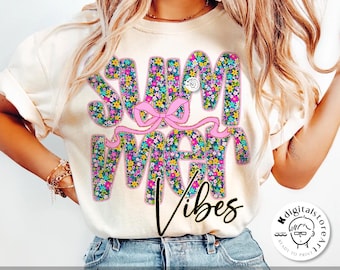 Retro Floral Summer Vibes PNG, Coquette Bow Shirt Design (Digital Download)