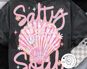 Clam Pearl Bow Salty Soul Png, Summer Vibes Pink Clam Png, Summer Beach Png Shirt, Summer Shirt Design Shirt Design, Girly Summer Design