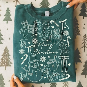 Merry Christmas PNG Bundle, Christmas Doodle Png, Minimal Holiday Doodle Design, Festive Outline Christmas Elements, Cozy Winter Shirt PNG image 6