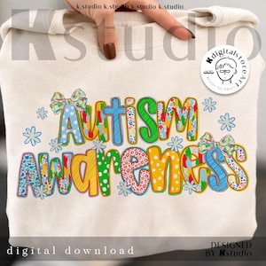 Preppy Floral Autism Awareness Bow Png, Varsity Patchwork Neurodiversity Png, Trendy Colorful Autism Mom Png, Special Education Teacher Png