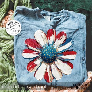 Daisy America Flag 4th July Png, Oil Painting Daisy 4th July Png, Patriotic American Png, Patriotic Flower Png, Trendy Independence Day Png