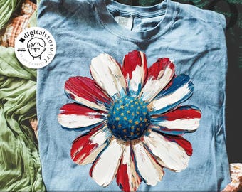 Daisy America Flag 4th July Png, Oil Painting Daisy 4th July Png, Patriotic American Png, Patriotic Flower Png, Trendy Independence Day Png
