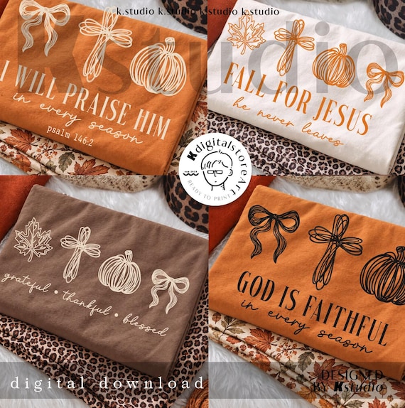 Christian Fall PNG Bundle, Fall for Jesus PNG, God Is Faithful Png, Praise Him Fall PNG, Boho Hand Drawn Autumn Faith Sublimation Png, Faith