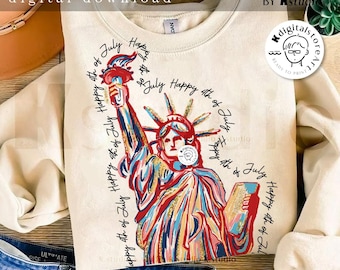 Happy 4th July Statua Wolności, America USA Png, America 4th July Png Design, 4th Of July Digital, Flaga USA, American Girl Shirt Design