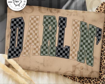 Checkered Darlin' SVG Png, Retro Western Darlin' Png Design, Country Girl Camo Svg, Southern Darlin' Svg, Retro Cowgirl Png, Camouflage Svg